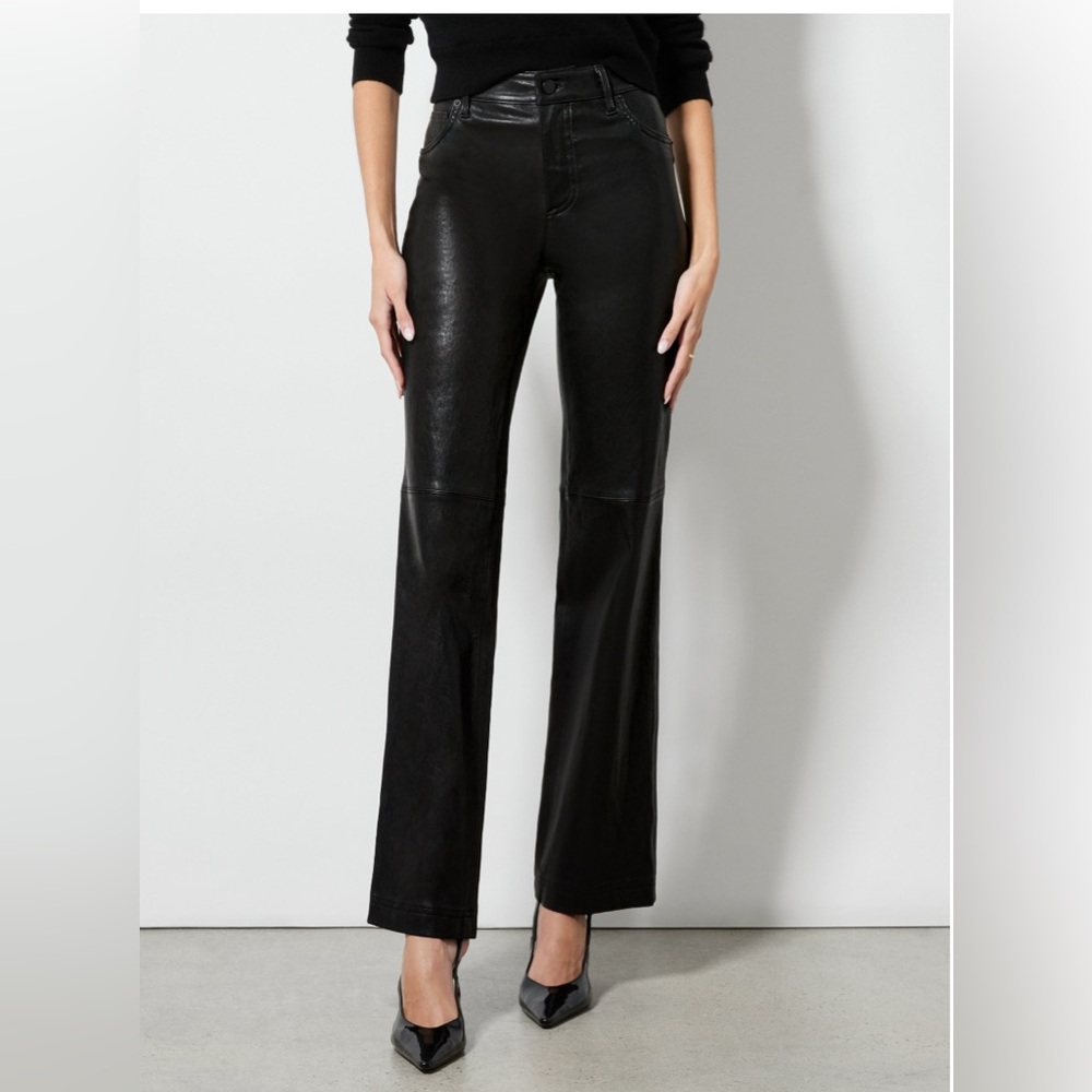 MNG Mango Genuine Leather Buttery Soft Bootcut Pants Lined In Black Size US 6 - Picture 11 of 11
